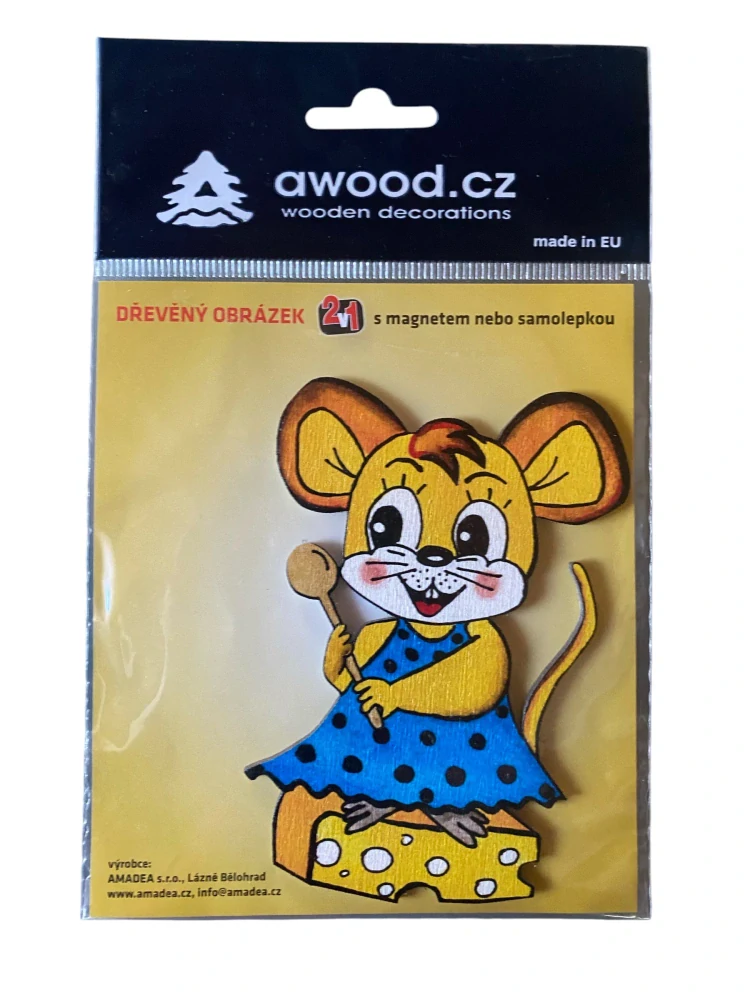 Dřevěná magnetka myška